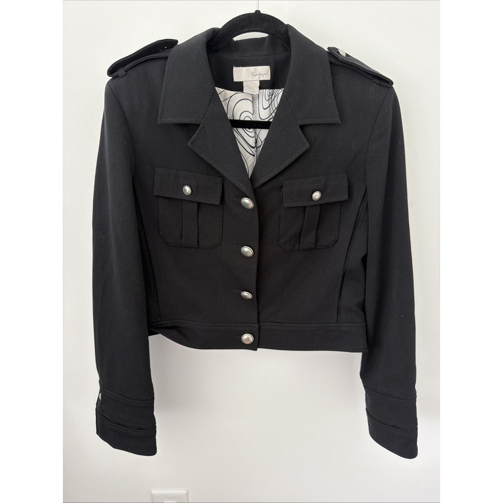 Spiegel Military Jacket Women 10 Black NWOT Vintage 90s Twill Button Front 01824